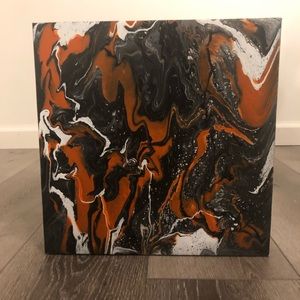 12x12 Small Orange Black White Tiger Abstract Painting Canvas Artwork Unique Art